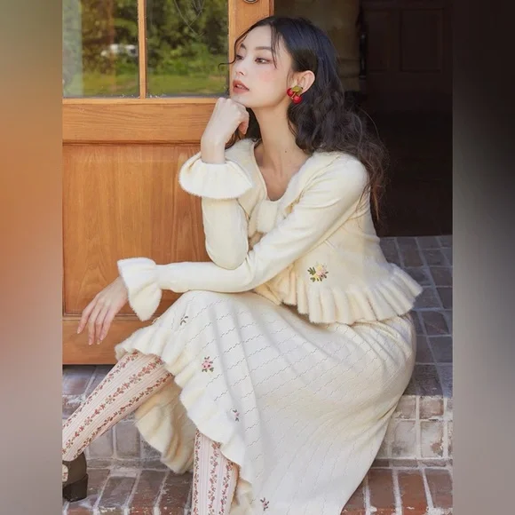 Lacemade Liz Lisa 🌸Gunne Sax Prairie Style Y2K Floral Ruffle Cardigan/Sweater🤍 - Picture 6 of 14